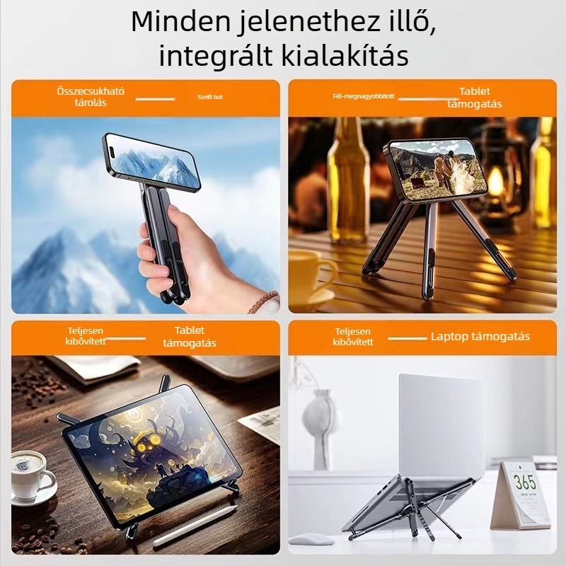Mágneses alumíniumötvözet tabletatartó – összecsukható asztali tartó, modell A-8, iPadhez