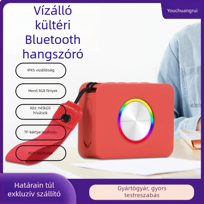 Bluetooth hangszóró IPX5 vízálló, Bluetooth 5.3, legfeljebb 10W kimenet, 6 órás lejátszás, USB-C töltés