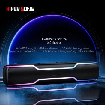 Asztali Bluetooth hangprojektor RGB világítással, 2 hangszóró, Bluetooth 5.3, 16W, USB/TF kártya támogatás, akár 6 óra lejátszás.