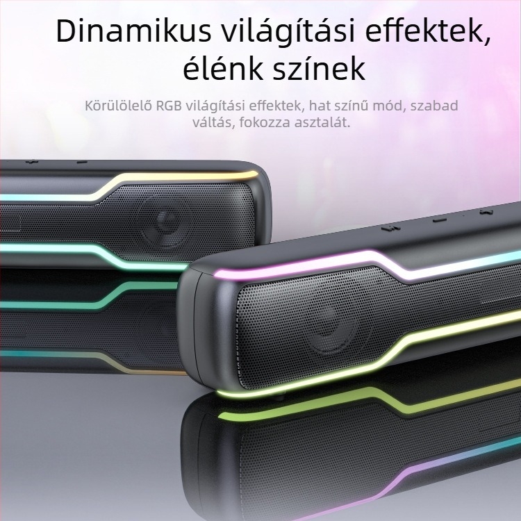 Asztali Bluetooth hangprojektor RGB világítással, 2 hangszóró, Bluetooth 5.3, 16W, USB/TF kártya támogatás, akár 6 óra lejátszás.