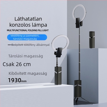YY-1 élő közvetítéshez – összecsukható, 10W körlámpa, magasság 1930 mm, alap 270×100×75 mm, élő közvetítéshez, selfie-hez, beltéri/kültéri