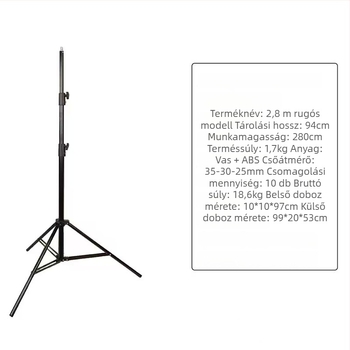 Telefonos élő közvetítéshez állvány, hordozható, ABS+fém, teherbírás 3 kg, 3 részes, súly 1,68 kg