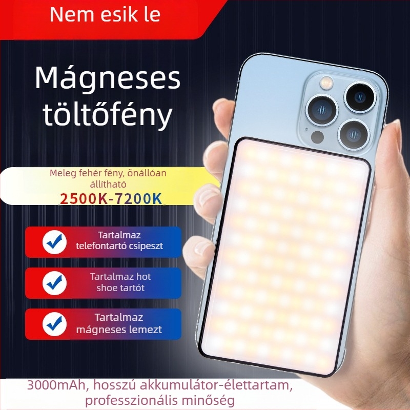 Új mini zseblámpa mágneses rögzítéssel, hordozható töltőfény fotózáshoz, élő közvetítésekhez és rövid videókhoz