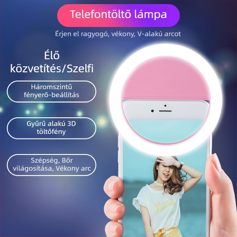 Kör alakú LED világítás mobiltelefonhoz beépített akkumulátorral, ideális fényképezéshez és élő közvetítéshez, logó kompatibil
