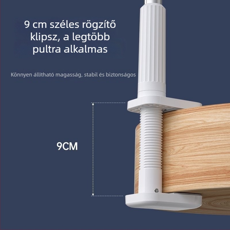 Asztali gyűrűlámpa forgó, hajlékony és teleszkópos karral élő közvetítéshez, fényképezéshez és sminkeléshez