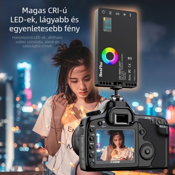 NP-L3 RGB fotózás kiegészítő fény telefonhoz – hordozható kézi lámpa élő közvetítéshez és fotózáshoz, többszintű fényerő-szabályozás, <10W, 3,7V