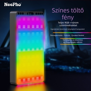NP-L3 RGB fotózás kiegészítő fény telefonhoz – hordozható kézi lámpa élő közvetítéshez és fotózáshoz, többszintű fényerő-szabályozás, <10W, 3,7V