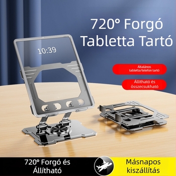 H25 fém asztali állvány sík felülethez, 720°-os forgatással; OEM gyártás; tömeg 400 g; kompatibilis iPad, iPhone és iPod touch.