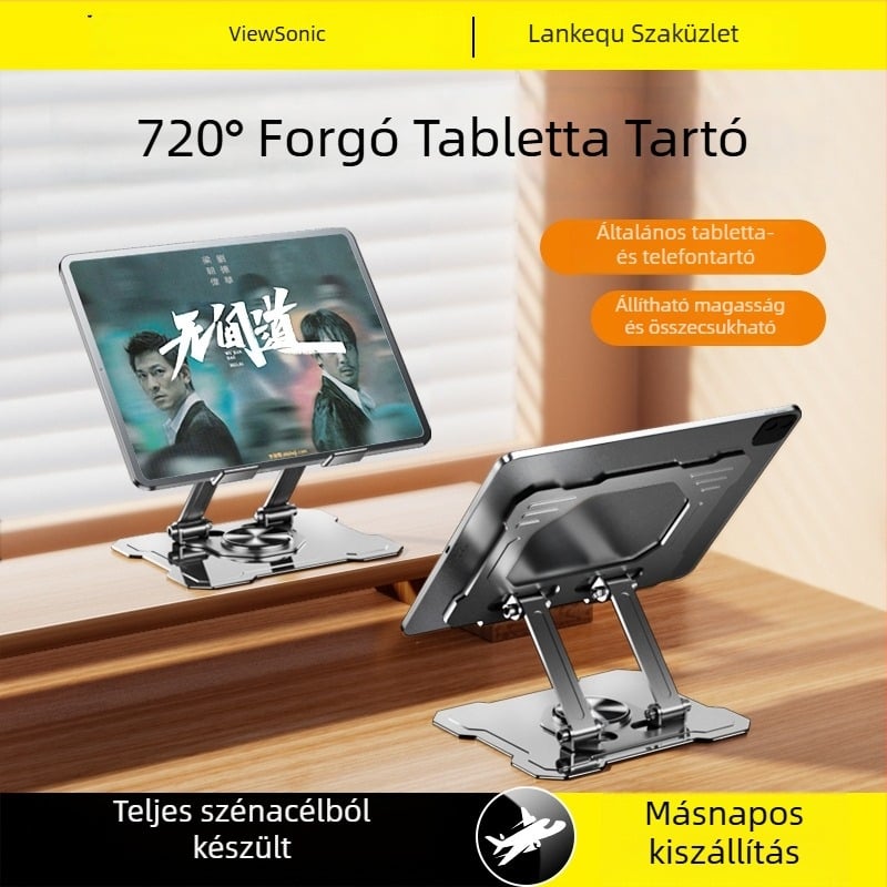 H25 fém asztali állvány sík felülethez, 720°-os forgatással; OEM gyártás; tömeg 400 g; kompatibilis iPad, iPhone és iPod touch.