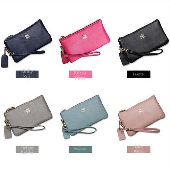 Hosszú clutch pénztárca természetes bőrből, első réteg marhabőrből, ultra vékony, cipzárral, poliészter bélés