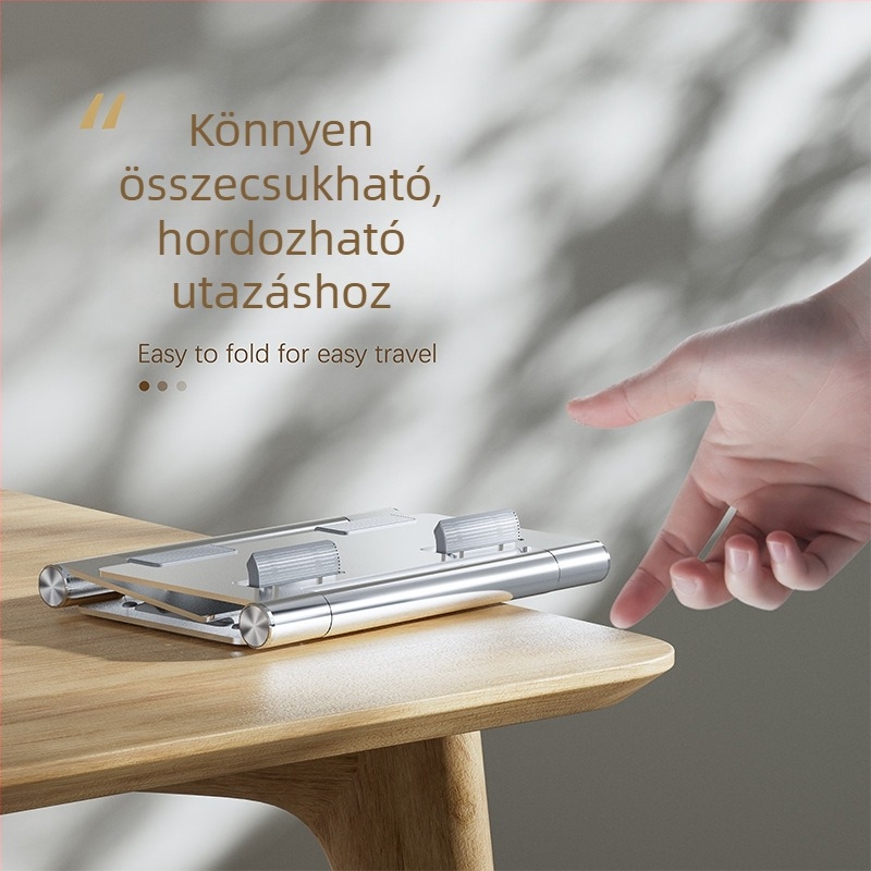Alumínium ötvözetből készült tablet-tartó, összecsukható, 360°-os forgás, beépített hűtés, emelő alap, kompatibilis iPad/iPhone/iPod touch