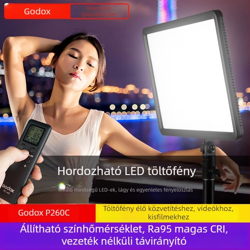 Shenniu P260C LED töltőfény DSLR-hez – állítható színhőmérséklet, lágy fény portrékhoz, éjszakai felvételekhez és ételfotózáshoz