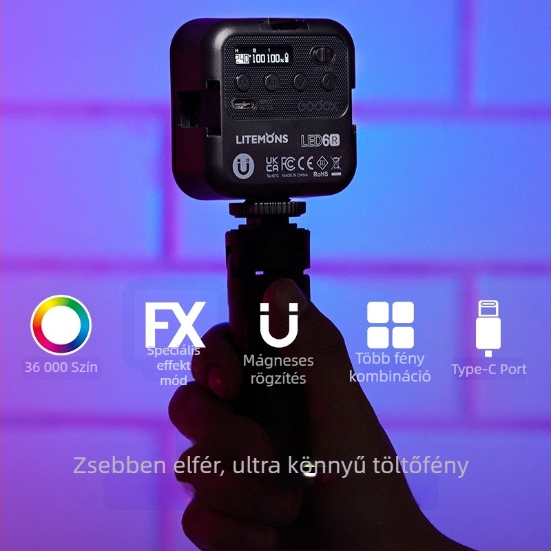 Digitális fotózási lámpa, kompakt hordozható kitöltő fény beépített akkumulátorral, dimmálható fényerő, önálló működés