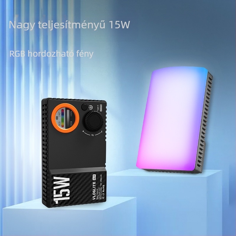 Vloglight K15rgb Hordozható kitöltő fény élő közvetítéshez és fényképezéshez, 15W, 3.7V, modell K15rgb