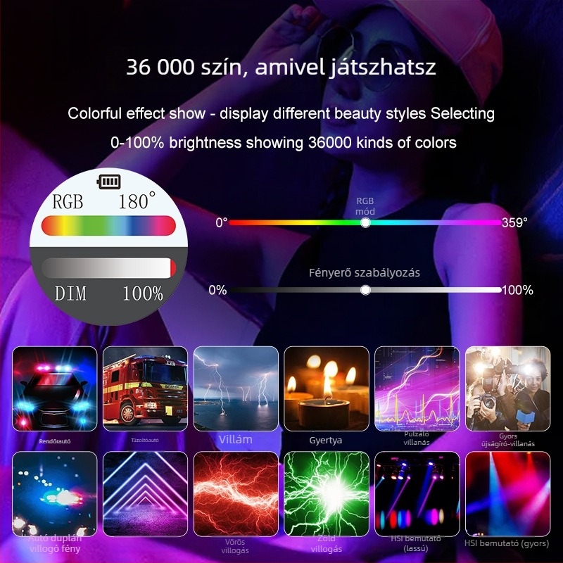 Vloglight K15rgb Hordozható kitöltő fény élő közvetítéshez és fényképezéshez, 15W, 3.7V, modell K15rgb