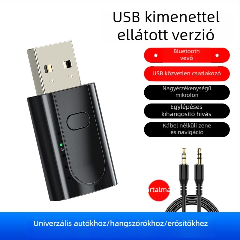 Autóba szóló USB Bluetooth vevő FM adóval, Huawei chip, Bluetooth 1.1, akkumulátor élettartama 0–4 óra, műanyag ház