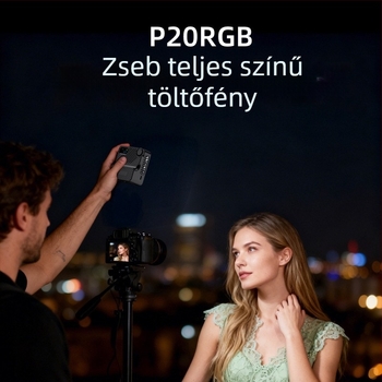 RGB fény a fényképezéshez, hordozható kézben tartható világítás élő adásokhoz és kültéri portrékhoz, modell P20RGB, 10-50W, színhőmérséklet 2500K-9900K, beépített akkumulátor
