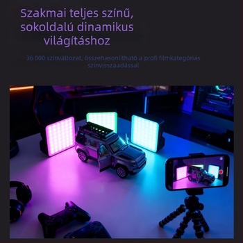 RGB fény a fényképezéshez, hordozható kézben tartható világítás élő adásokhoz és kültéri portrékhoz, modell P20RGB, 10-50W, színhőmérséklet 2500K-9900K, beépített akkumulátor
