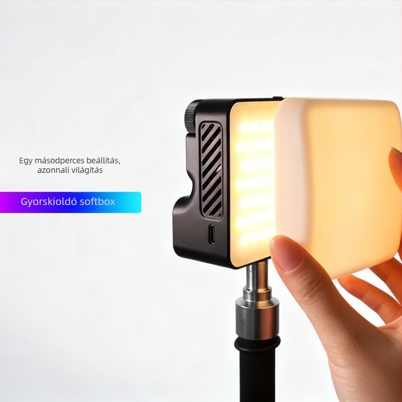 RGB fény a fényképezéshez, hordozható kézben tartható világítás élő adásokhoz és kültéri portrékhoz, modell P20RGB, 10-50W, színhőmérséklet 2500K-9900K, beépített akkumulátor