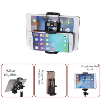 Delong tablet clip – tabletához és okostelefonhoz használható tartó, modell DL210319, kompatibilis iPad és iPhone modellekkel, tömeg 0,07 kg