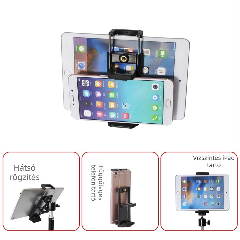 Delong tablet clip – tabletához és okostelefonhoz használható tartó, modell DL210319, kompatibilis iPad és iPhone modellekkel, tömeg 0,07 kg