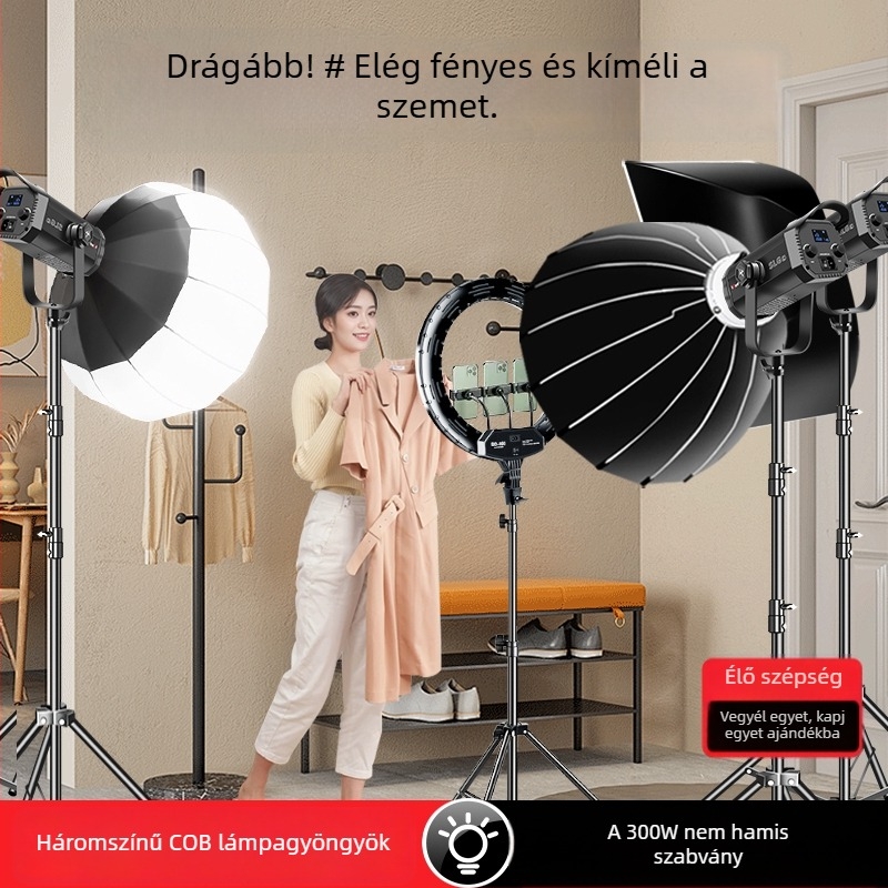 COB LED világítás élő közvetítéshez és fotózáshoz, szépségfény gömbfejjel, beltéri használatra