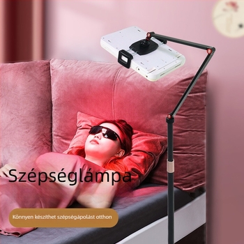 Padlón álló szépséglámpa tartó alumíniumötvözetből, lapos paneles lámpával és állítható iPad tartóval, modell PY-B09, típus: emelő, kompatibilis iPad/iPhone/iPod touch