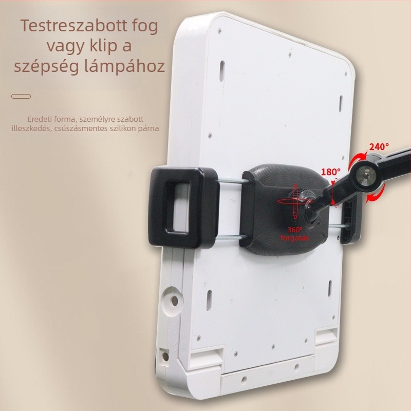 Padlón álló szépséglámpa tartó alumíniumötvözetből, lapos paneles lámpával és állítható iPad tartóval, modell PY-B09, típus: emelő, kompatibilis iPad/iPhone/iPod touch