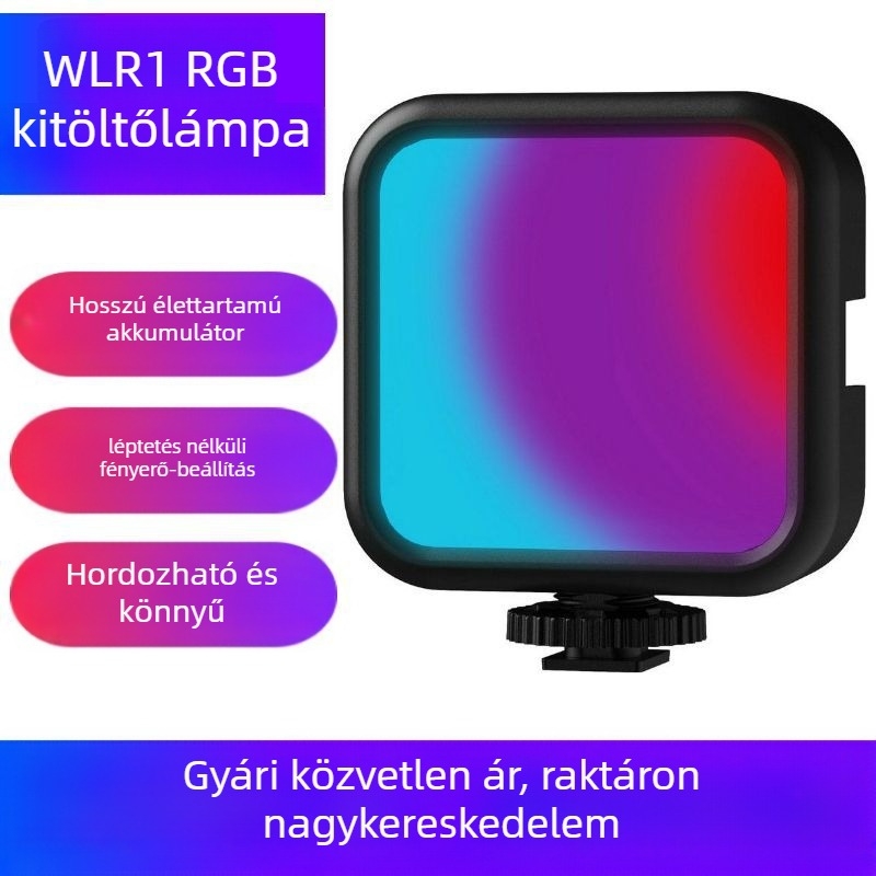 Mobil élő közvetítéshez készült fénykiegészítő, WL-R1, <10W, 3.7V, 2700–3500K meleg LED, újratölthető