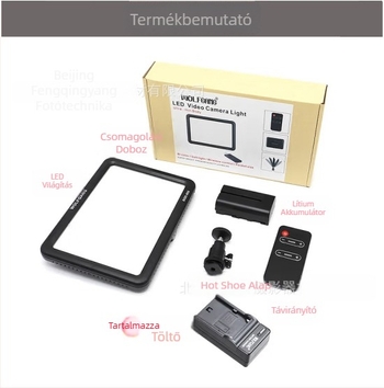 LED töltőfény fotózáshoz, hordozható kézi mini lágy fény, 12W, 7.4V