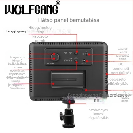 LED töltőfény fotózáshoz, hordozható kézi mini lágy fény, 12W, 7.4V