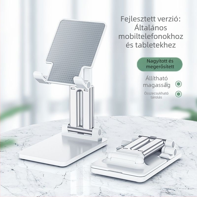 Összecsukható asztali tabletatartó forgatással és emeléssel, fém szerkezet