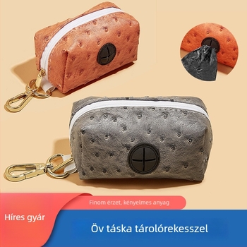 Hordozható PU anyagú zacskótartó kutyás sétáltatáshoz, strucc mintával