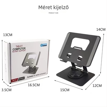 Fém tabletatartó 360°-os forgással, emelhető, hordozható és összecsukható
