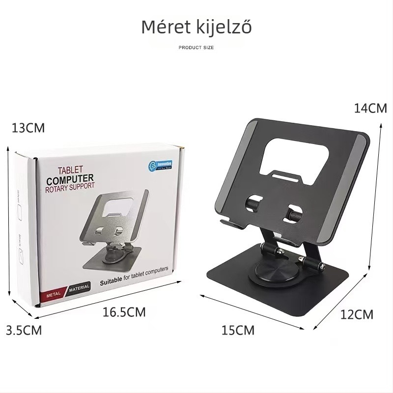 Fém tabletatartó 360°-os forgással, emelhető, hordozható és összecsukható