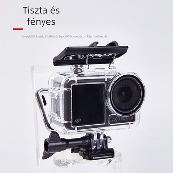 Universális vízálló tok DJI Action 5 Pro / 4 / 3-hoz | Anyagok: akril + temperált üveg + 316 rozsdamentes acél | Súly: 90 g | Csomag tartalma: vízálló tok, hosszú csavarok, alap | Testreszabható logó