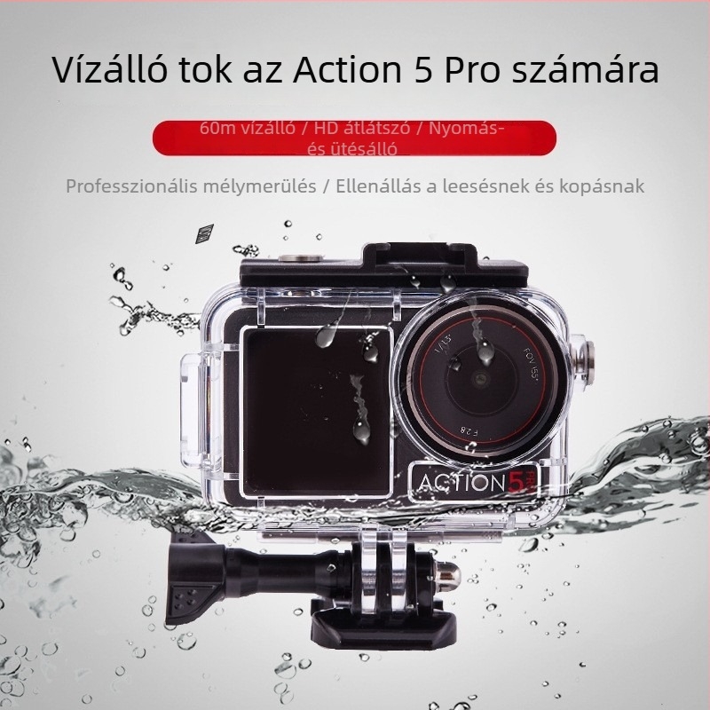Universális vízálló tok DJI Action 5 Pro / 4 / 3-hoz | Anyagok: akril + temperált üveg + 316 rozsdamentes acél | Súly: 90 g | Csomag tartalma: vízálló tok, hosszú csavarok, alap | Testreszabható logó