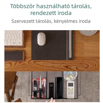 Íróasztal alatti tároló, összecsukható, többfunkciós, szénacél, asztalra szerelhető, 1 réteg