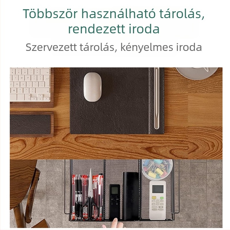 Íróasztal alatti tároló, összecsukható, többfunkciós, szénacél, asztalra szerelhető, 1 réteg