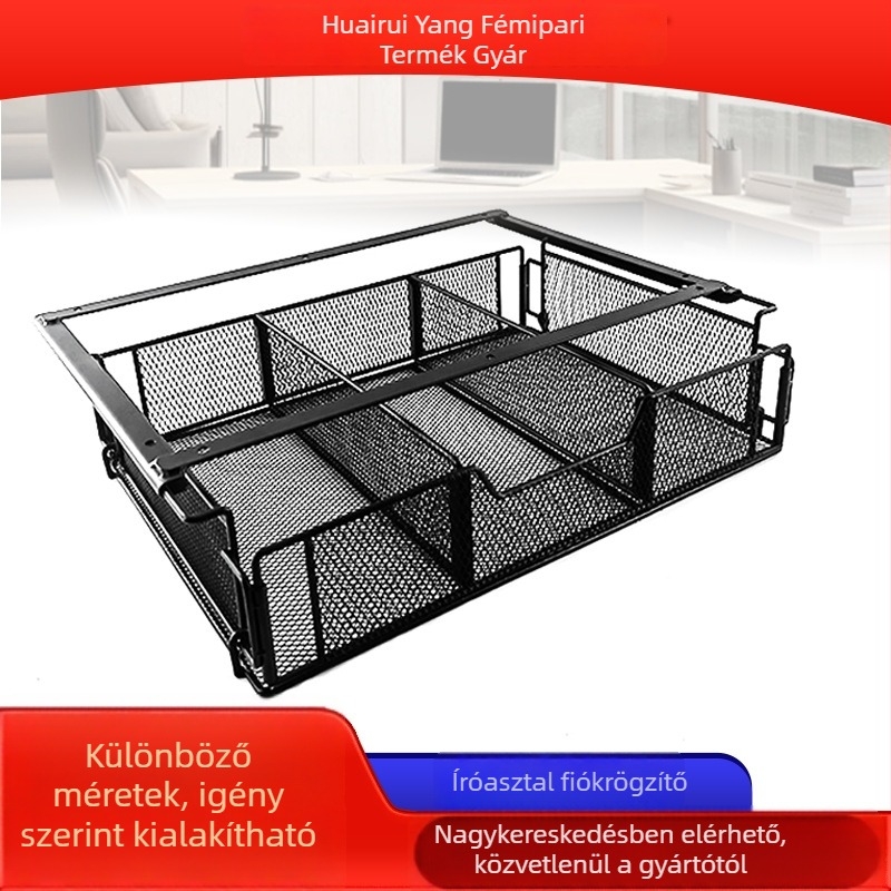 Íróasztal alatti tároló, összecsukható, többfunkciós, szénacél, asztalra szerelhető, 1 réteg