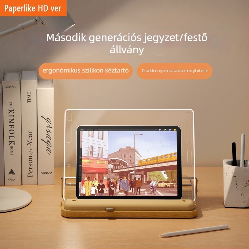 iPad rajzállvány, 2. generáció, szög-állítható, tömörfa asztali állvány online tanuláshoz