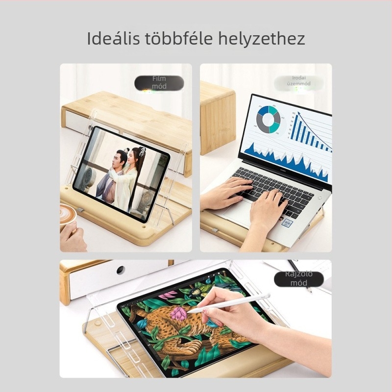 iPad rajzállvány, 2. generáció, szög-állítható, tömörfa asztali állvány online tanuláshoz