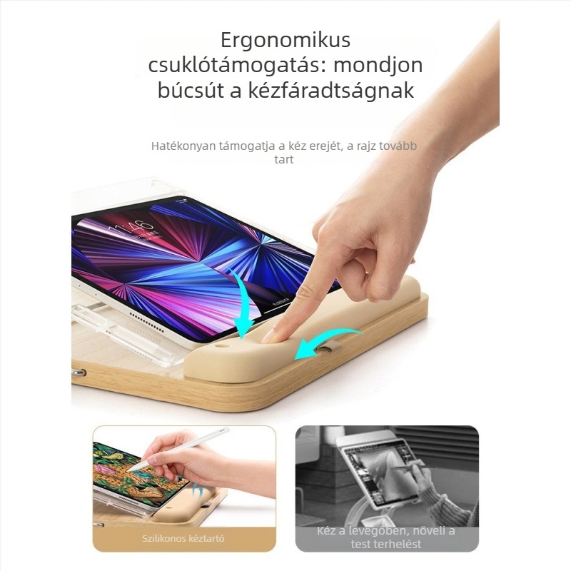 iPad rajzállvány, 2. generáció, szög-állítható, tömörfa asztali állvány online tanuláshoz