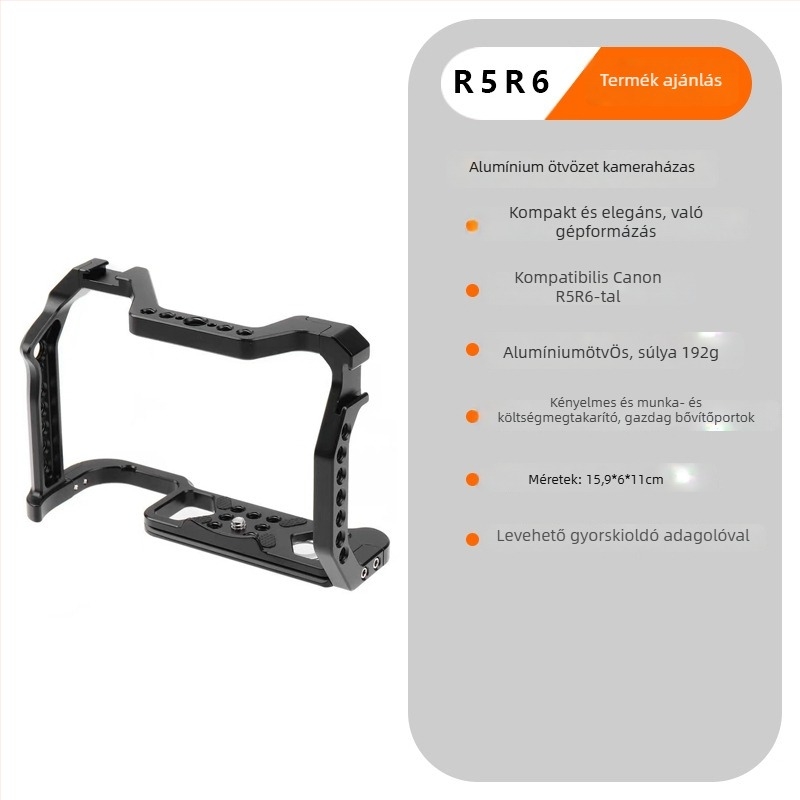 Alumínium ötvözetű kamera ketrec Sony A7M3/A7R3/A7C/A9 és Canon R5/R6 számára, maximális terhelés 2–5 kg