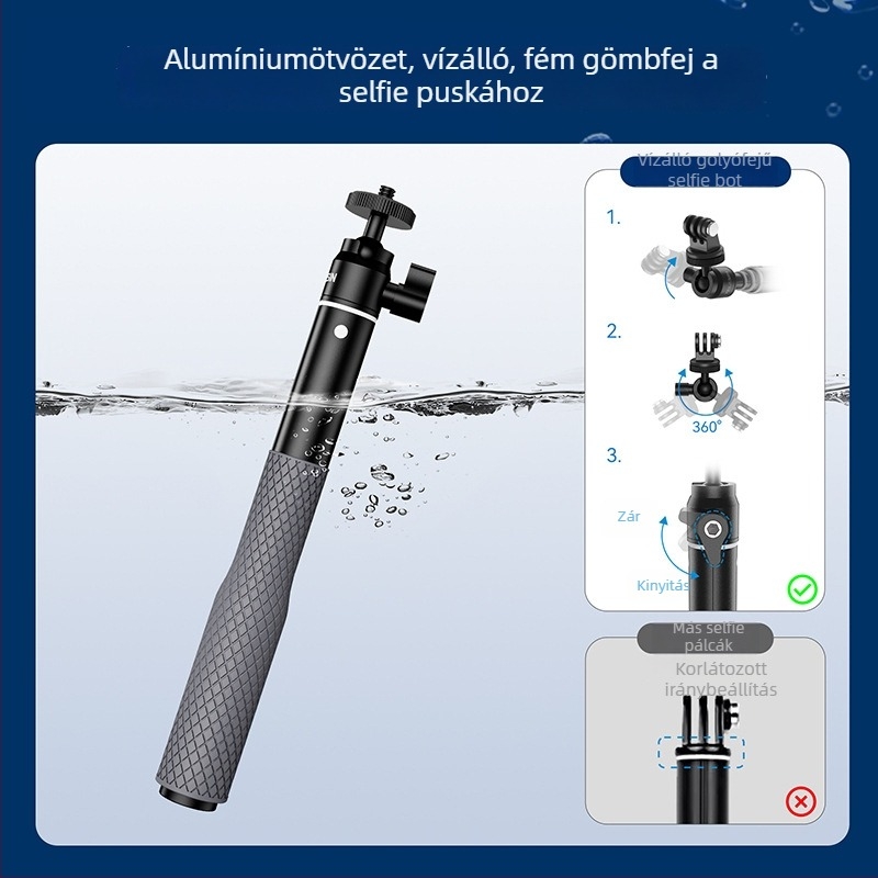 TELESIN Alumínium ötvözetű vízálló ball-head Selfie Stick GoPro hosszabbító rúddal, univerzális sportkamerák és okostelefonokhoz, modell WSS-001