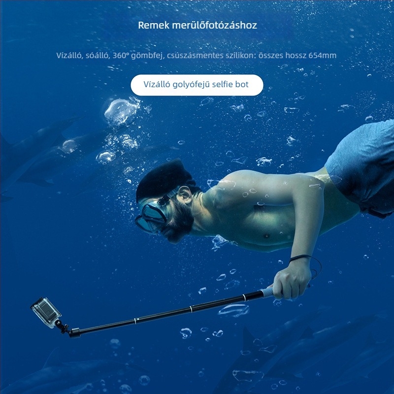 TELESIN Alumínium ötvözetű vízálló ball-head Selfie Stick GoPro hosszabbító rúddal, univerzális sportkamerák és okostelefonokhoz, modell WSS-001