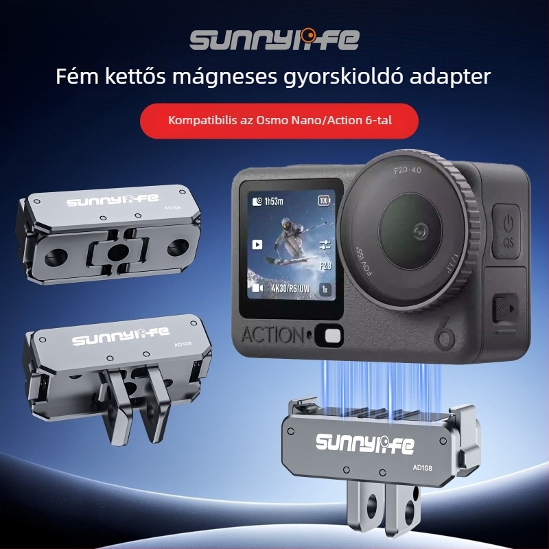 Sunnylife Osmo Nano Action 6 mágneses adapter, alumíniumötvözet + mágnes + szilikon, kettős gyorskioldó bővítő