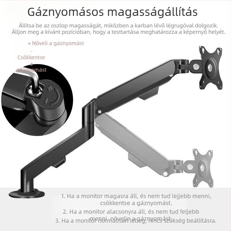 Monitorkar asztali alaphoz – forgó ízület, 360° forgás, műanyag