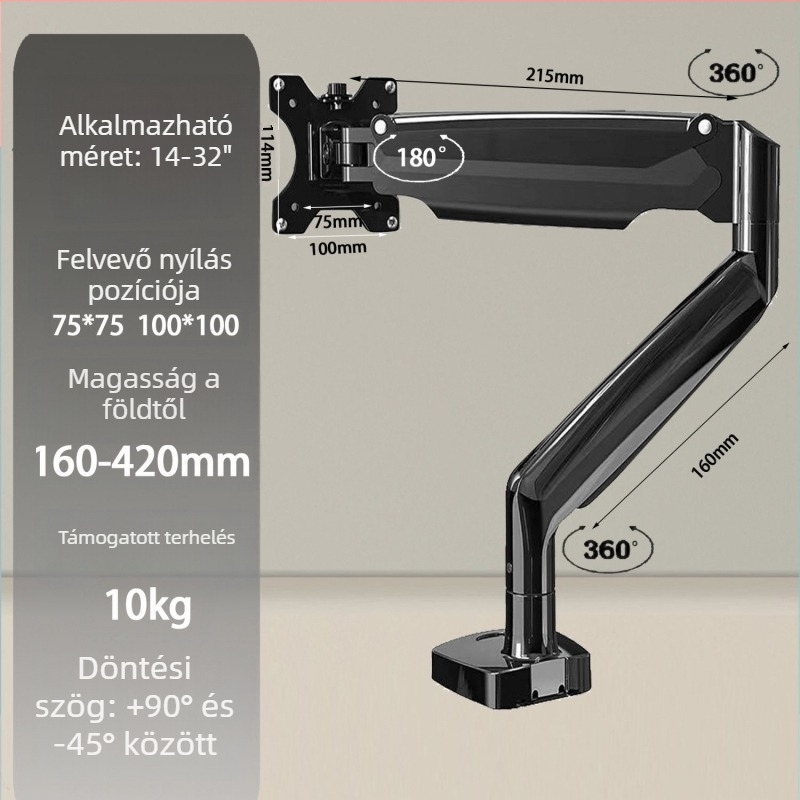 Monitorkar asztali alaphoz – forgó ízület, 360° forgás, műanyag