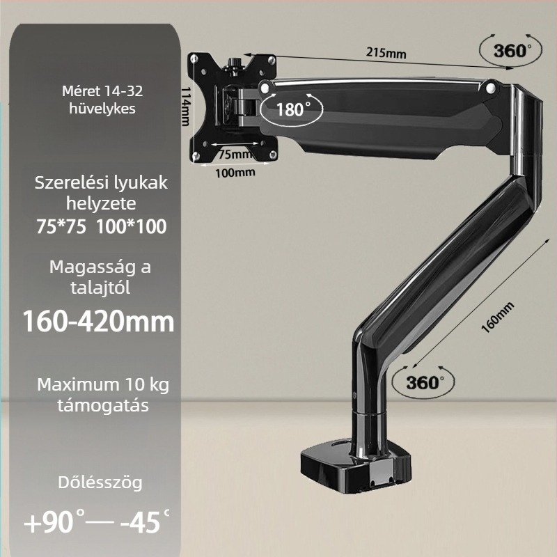 Monitorkar asztali alaphoz – forgó ízület, 360° forgás, műanyag